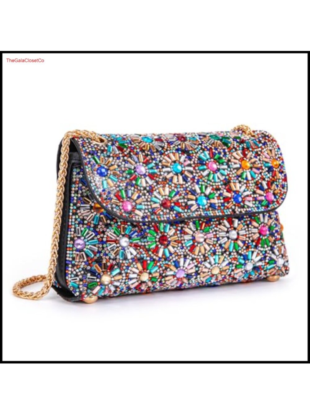 Rhinestone Evening Clutch Crossbody Bag with Chain